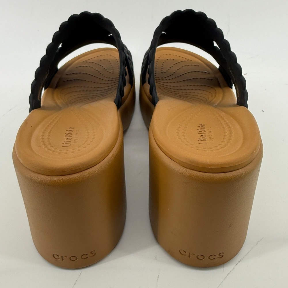 Crocs Brooklyn Woven Slide Block Heels Sandals Black Women 10 Chunky Comfy Y2K - Picture 5 of 9
